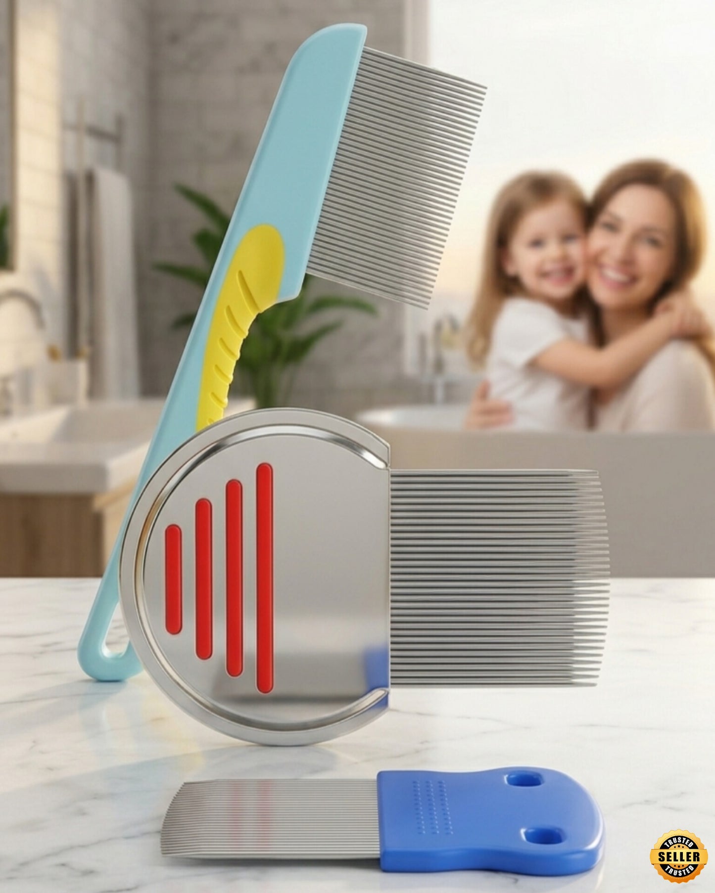 3 in 1 Stainless Steel Lice Comb Set for Women & Kids | Nit Removal Pack